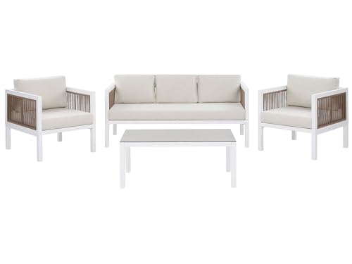 Garten Sofa Set weiß inkl. Kissen beige Sofa Sessel Tisch 5-Sitzer Borello von Beliani