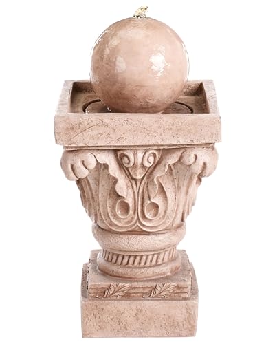 Gartenbrunnen Wasserspiel mit LED-Licht aus Kunstharz beige Velino von Beliani