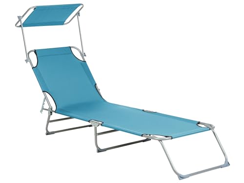 Gartenliege Sonnenliege Sonnendach Strandliege Verstellbar Stahl/Polyester Blau von Beliani