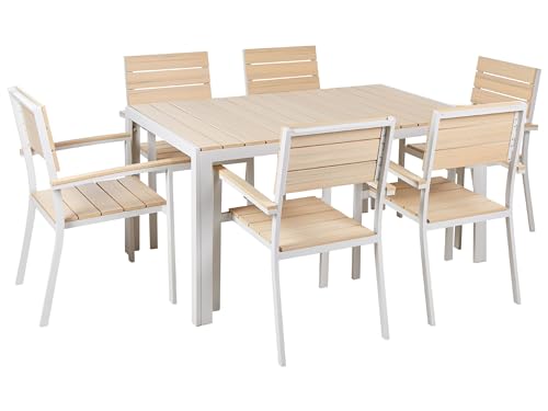 Gartenmöbel Set 7-teilig Aluminium weiß Kunstholz beige Tisch 6 Stühle Como von Beliani