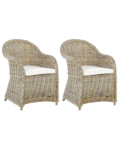 Beliani Gartensessel mit hoher Lehne Rattan natürlich 2er Set Auflagen cremeweiß Susua von Beliani