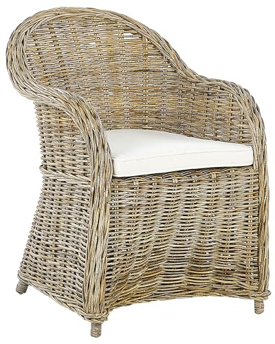 Beliani Gartensessel mit hoher Lehne Rattan natürlich Auflagen cremeweiß Boho-Stil Susua Beliani Gartensessel mit hoher Lehne Rattan natürlich Auflagen cremeweiß Boho-Stil Susua von Beliani