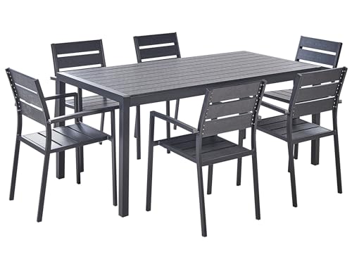 Gartenset 7-teilig rechteckiger Tisch mit 6 Stühlen Kunstholz schwarz Vernio von Beliani