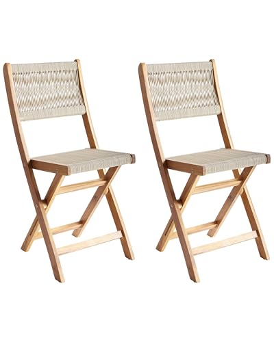 Gartenstühle 2er Set Akazienholz mit Seilgeflecht beige klappbar Prossedi von Beliani