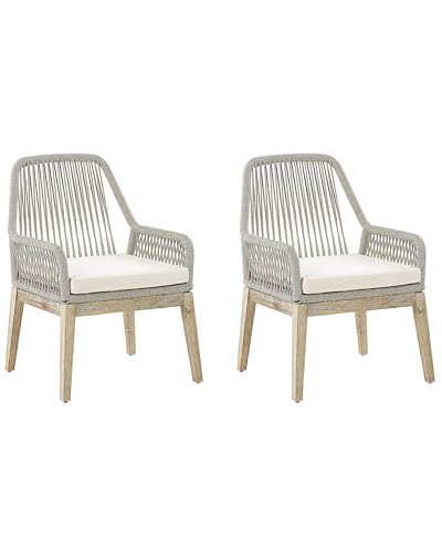 Gartenstühle aus Geflecht und Akazienholz beige 2er Set Landhaus Stil Olbia von Beliani