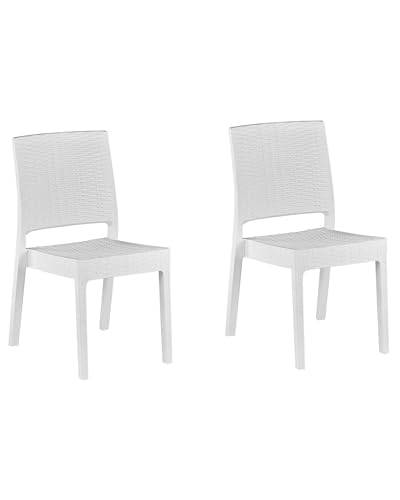 Gartenstühle im 2er Set in Rattanoptik aus Kunststoff weiß Fossano von Beliani