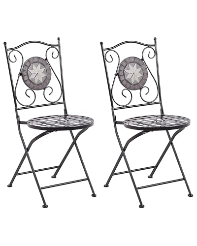 Gartenstuhl 2er Set französisch Metall schwarz Mosaik zusammenklappbar Cariati von Beliani