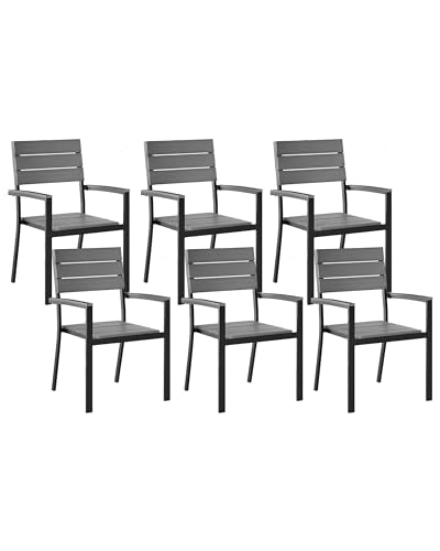 Beliani Gartenstuhl 6er Set mit Armlehnen Aluminium schwarz Kunstholz grau modern Como von Beliani