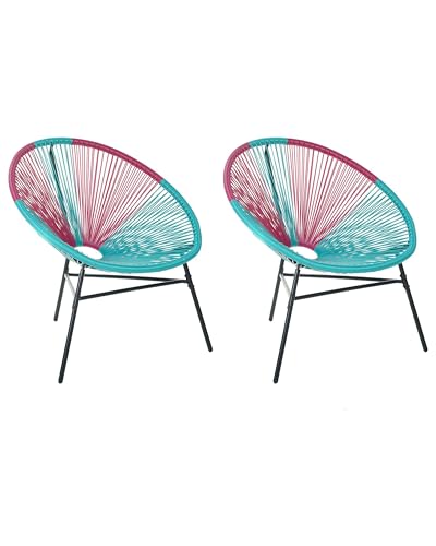 Gartenstuhl mexikanischer Stuhl rosa blau 2er Set Rattanstuhl Acapulco von Beliani
