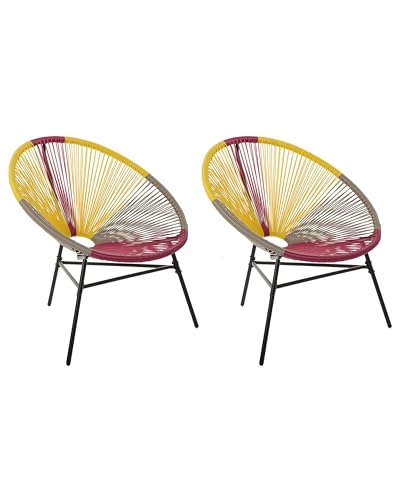 Gartenstuhl mexikanischer Stuhl rot gelb beige 2er Set Rattanstuhl Acapulco von Beliani