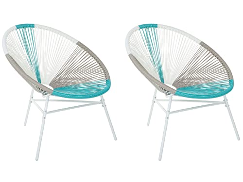 Gartenstuhl mexikanischer Stuhl weiß beige blau 2er Set Rattanstuhl Acapulco von Beliani