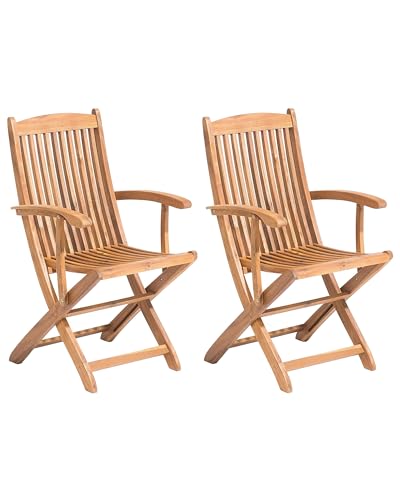 Gartenstuhl mit Armlehnen 2er Set Akazienholz Hellbraun klappbar Maui von Beliani
