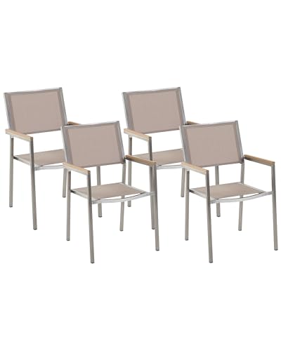 Gartenstuhl mit Armlehnen 4er Set Edelstahl Stoffbezug beige stapelbar Grosseto von Beliani