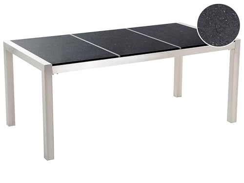 Beliani Gartentisch 3 Tischplatten Edelstahl/Naturstein 180cm schwarz/Silber Grosseto von Beliani