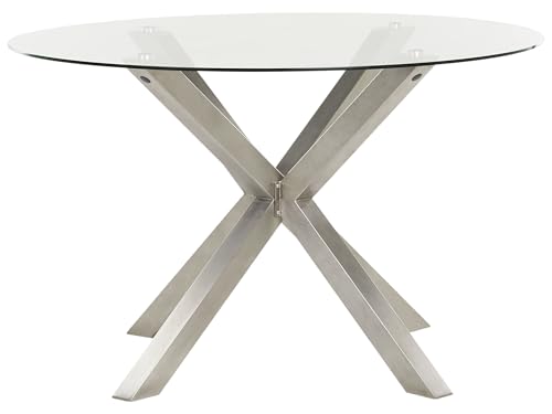 Beliani Gartentisch Glas transparent Edelstahl Silber rund ⌀120cm X-Beine modern Maletto von Beliani