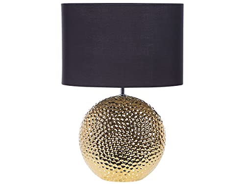Glamouröse Tischlampe Keramik gold mit Stoffschirm Trommelform schwarz Nasva von Beliani