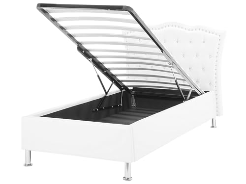 Glamouröses Bett weiß mit Bettkasten Kunstleder hochklappbar 90 x 200 cm Metz von Beliani