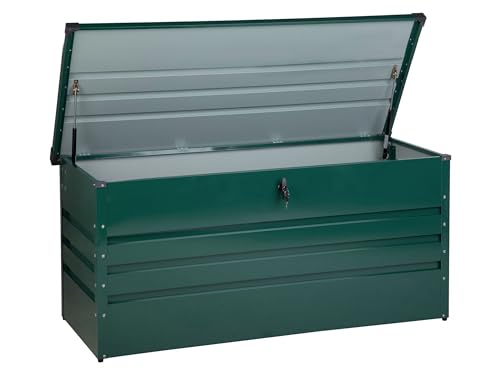 Große Metall-Gartentruhe 400 l dunkelgrün Kissenbox Auflagenbox für die Terrasse wasserdicht Aufbewahrungsbox Gartenbox Cebrosa von Beliani