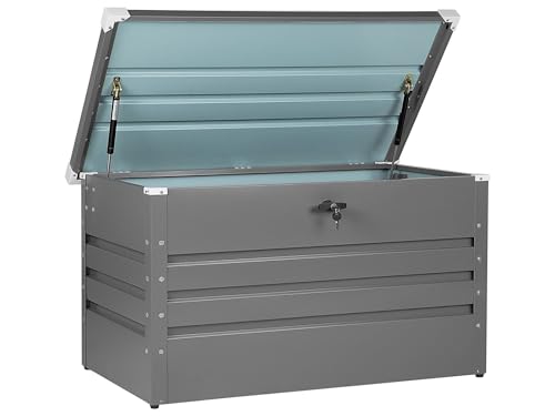 Beliani Große Metall-Gartentruhe 400 l grau Kissenbox Auflagenbox für die Terrasse wasserdicht Aufbewahrungsbox Gartenbox Cebrosa von Beliani