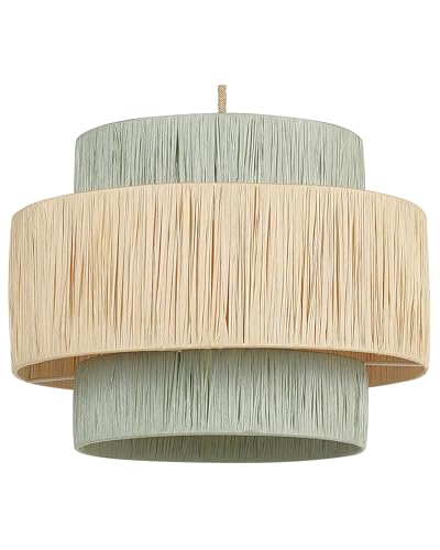Hängelampe mit Papierschirm grün / natürlich Trommelform rund Boho Palbra von Beliani