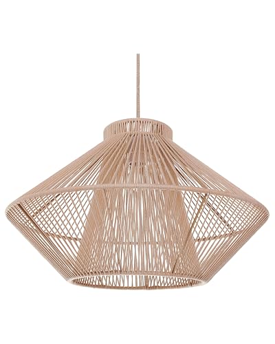 Beliani Hängelampe mit Schrim Baumwolle beige Gitter-Design rund 1-flammig Boho Palmetto von Beliani