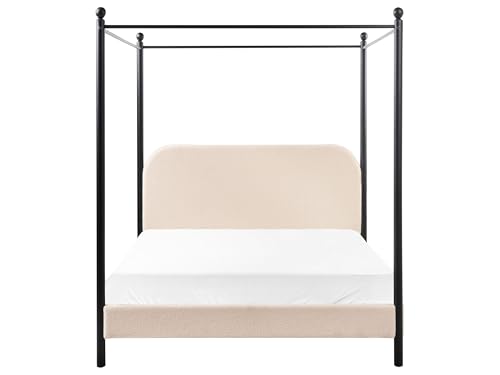 Himmelbett Metall Bouclé beige mit Lattenrost 140x200 cm modern Dannemois Himmelbett Metall Bouclé beige mit Lattenrost 140x200 cm modern Dannemois von Beliani