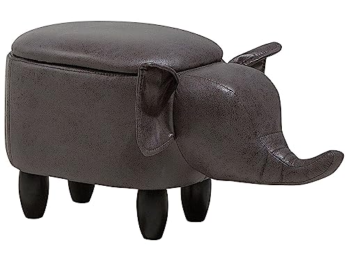 Hocker Elefant für Kinder Kunstleder grau mit Deckel Stauraum Holzbeine Elephant von Beliani