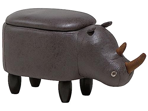 Hocker Nashorn Lederoptik dunkelgrau Tierhocker für Kinder mit Stauraum Rhino von Beliani