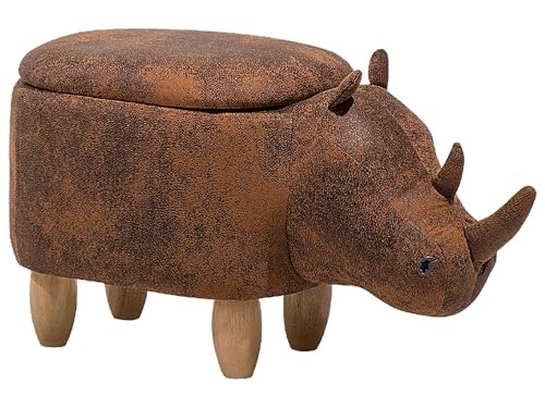 Hocker Nashorn Lederoptik hellbraun Tierhocker für Kinder mit Stauraum Rhino von Beliani