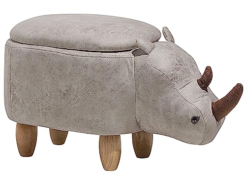 Hocker Nashorn Lederoptik hellgrau Tierhocker für Kinder mit Stauraum Rhino von Beliani