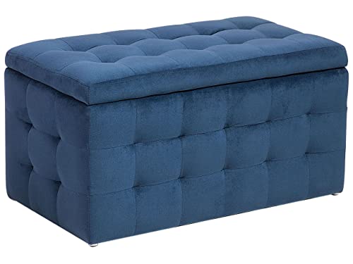 Hocker mit Stauraum Deckel Samt blau Bettbank Truhe Fußhocker Modern Michigan von Beliani