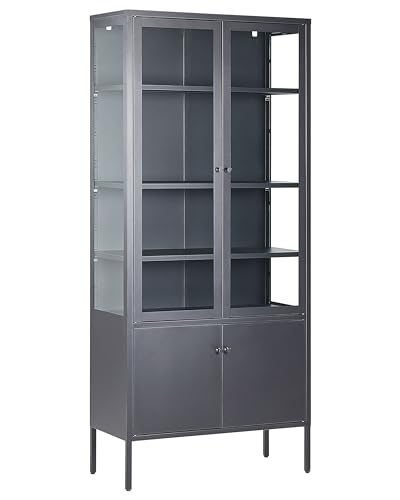 Hohe Vitrine Metall schwarz 5 Fächer 180 cm mit 2 Glastüren Industrie Stil Oxted von Beliani