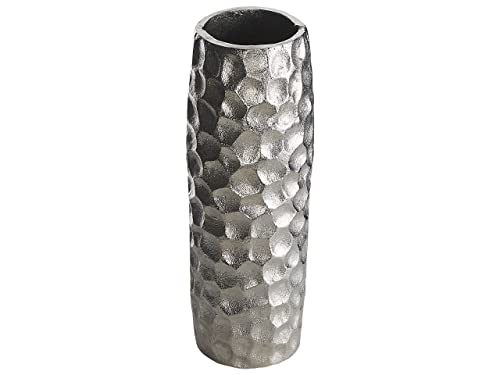 Hohe dekorative Blumenvase handgefertigt Aluminium silber 32 cm Calakmul von Beliani