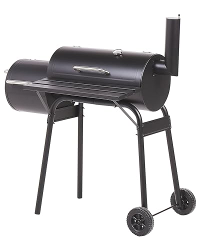 Holzkohlegrill mit Räucherkammer schwarz rollbar mit Thermometer Deckel Katla von Beliani