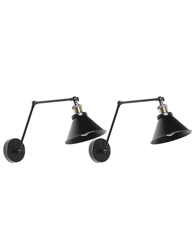 Beliani Industrielle Wandlampe runder Schirm verstellbar 2er Set Metall schwarz Narva von Beliani