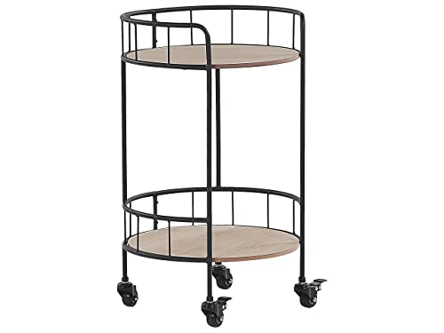 Beliani Industrieller Servierwagen mit Rollen schwarz/Heller Holzfarbton rund Hiko von Beliani