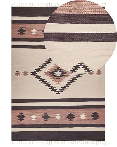 Kelim-Teppich Baumwolle beige / braun 200 x 300 cm geometrisches Muster Aragas von Beliani