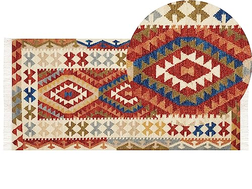 Kelim-Teppich Wolle bunt 80 x 150 cm handgewebt geometrisches Muster Oshakan von Beliani