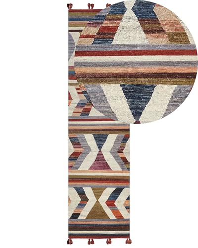 Kelim-Teppich Wolle bunt 80 x 300 cm handgewebt geometrisches Muster Mrgashat von Beliani