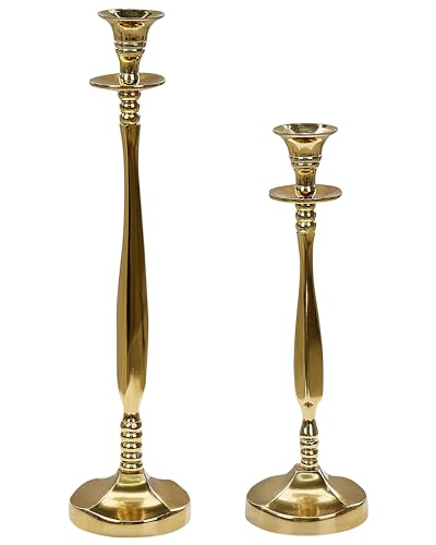 Kerzenständer Aluminium gold glänzend für Spitzkerzen 2er Set Dekoration Tirah von Beliani