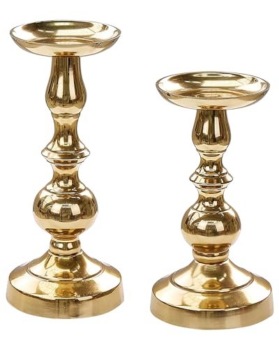 Kerzenständer Aluminium gold glänzend für Stumpenkerzen 2er Set Dekoration Dirin von Beliani