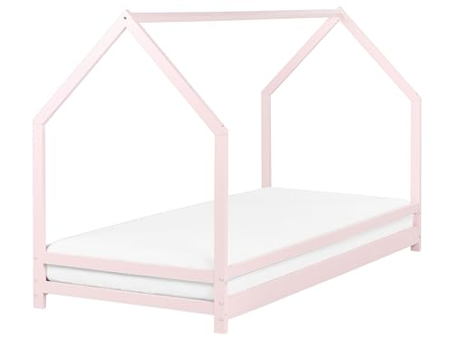 Kinderbett mit Lattenrost 90 x 200 cm Himmelbett Hausform Kiefernholz rosa Appy von Beliani