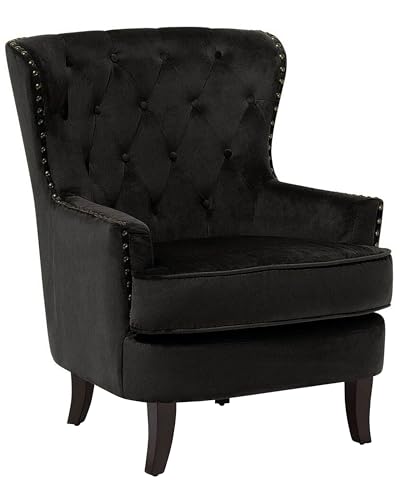 Klassischer Sessel Samtstoff Ohrensessel Chesterfield Style Schwarz Viborg II von Beliani