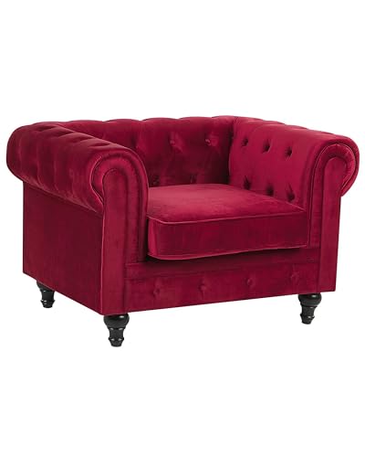 Klassischer Sessel im englischen Stil Samtstoff Dunkelrot Chesterfield von Beliani