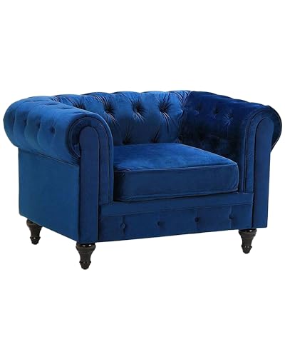 Klassischer Sessel im englischen Stil Samtstoff Marineblau Chesterfield von Beliani