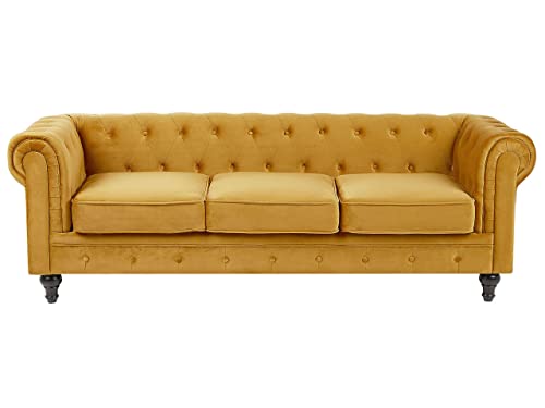 Klassisches Polstersofa 3er-Sitzer Samtstoff senfgelb Chesterfield Klassisches Polstersofa 3er-Sitzer Samtstoff senfgelb Chesterfield von Beliani