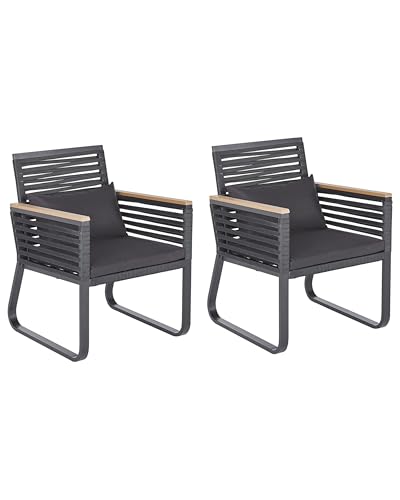Komfortables 2er Set Gartenstühle Aluminium / Flachseil schwarz - Inklusive Polsterkissen - Stilvoll und Wetterbeständig - CANETTO Komfortables 2er Set Gartenstühle Aluminium / Flachseil schwarz - Inklusive Polsterkissen - Stilvoll und Wetterbeständig - CANETTO von Beliani