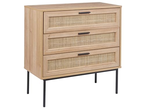 Kommode 3 Rattan-Schubladen heller Holzfarbton schwarze Metallbeine modern Pasco von Beliani