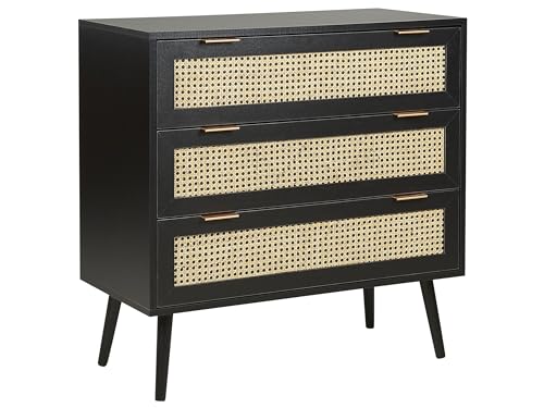 Kommode Rattan schwarz/beige 3 Schubladen 80 x 40 x 80 cm modern Opoco von Beliani