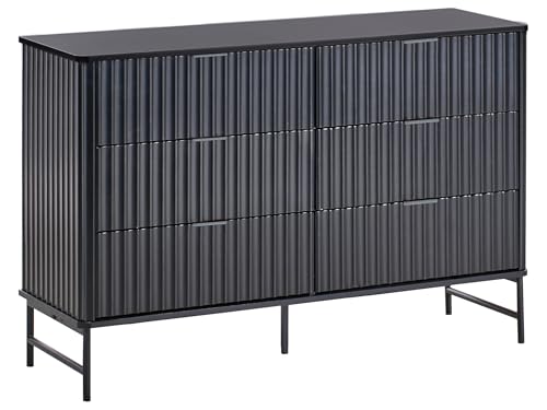 Kommode mit 6 Schubladen und geriffelter Front Modernes Design MDF Metallbeine Schwarz Glastonbury von Beliani